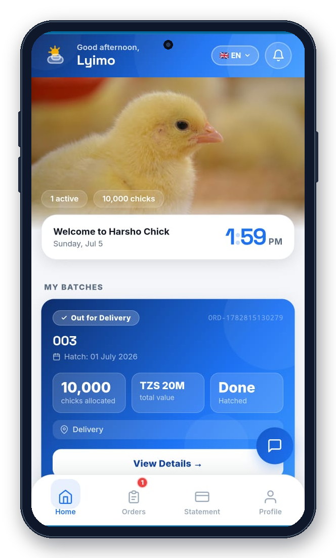 Harsho Chick Customer App on a mobile phone